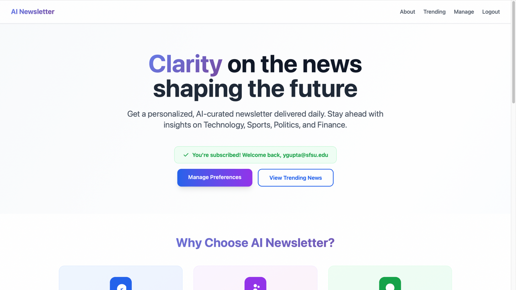 Landing Page – Personalized AI Newsletter