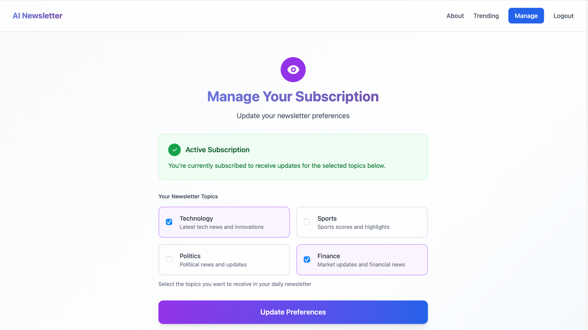 Manage Subscription Preferences