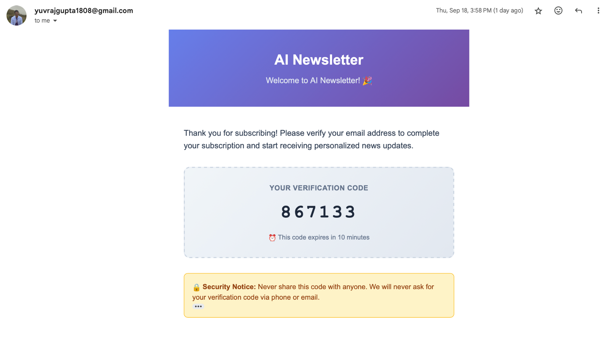 Verification Email – Secure Signup